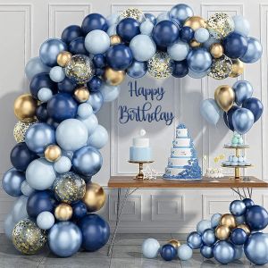 CAUC-Kit Arche Ballon Bleu Marine,133 Arche Ballons Anniversaire Bleu Or Ballon Confettis Dor&eacute;s,Arche de Ballon Baby Shower,Kit Guirlande Ballon Bleu pour Decoration Anniversaire Bapteme Mariage Grad - Neuf