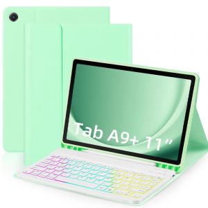 Compatible avec Samsung Galaxy Tab A9+ 2023 11 pouces (SM-X210), &eacute;tui clavier r&eacute;tro&eacute;clair&eacute; trois couleurs, prend en charge la disposition de clavier AZERTY fran&ccedil;ais. vert + clavier r&eacute;tro&eacute;clair&eacute; tricolore&iquest;,A9+ - Neuf