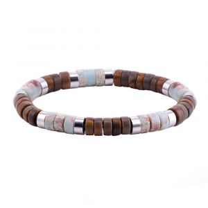 Bracelet Perles Heishi Jaspe Imp&eacute;rial Bleu Oc&eacute;an ?il De Tigre - Neuf