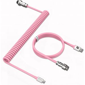 KAL-Câble De Clavier Spiralé, Pro Customized Usb C Câble Pour Clavier Mécanique, Clavier De Jeu Câble, Type-C Vers Usb-A, Tpu Coiled Cable Usb C Avec Connecteur D'Aviation En Métal - Rose - Neuf
