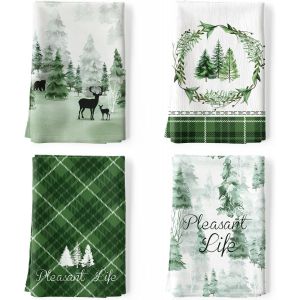 Eryi-Noël Torchons De Cuisine Coton Vaisselle Lot De 4, Serviettes De Cuisine Torchon Vaisselle 100% Coton Avec Accroche Très Absorbant Serviettes De Bar 50 X 70cm Sapin Wapiti - Neuf