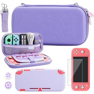 Hljhj-Cherry Blossom Étui De Transport Pour Nintendo Switch Lite, Étui De Rangement Portable Avec Étui De Protection, Protecteur D'écran, Bandoulière Réglable Et 2 Capuchons Pour Les Pouces (Violet) - Neuf