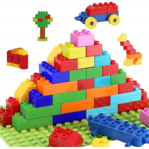 lbgwp60-Jeu De Construction, Compatibles Gros Blocs De Construction,Grands Jeux De Construction Pour Les Enfants-Petits À Partir De 2 Ans Avec Boîte En Pierre - Multicolore,73 Pcs Briques À Empiler - Neuf
