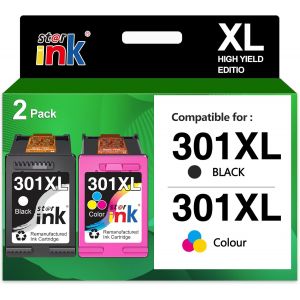 JEXNOVASHOP-starink 301XL pour Cartouches HP 301 HP 301 XL Compatible avec DeskJet 2540 1010 1510 2050 2544 2510 1050A 1000 OfficeJet 2620 4630 4632 2622 Envy 4504 5534 5536 (Noir Couleur, 2 Pack) - Neuf