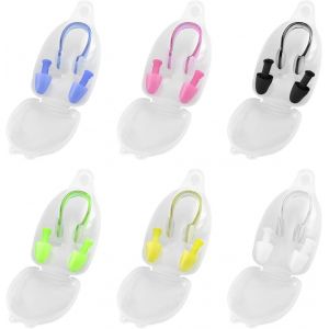 6 pince-nez en silicone avec 6 paires de bouchons d'oreille,pince-nez de natation étanche,protège-nez d'entraînement de natation,ensemble de bouchons d'oreille avec pince-nez avec boîte,unisexe - Neuf