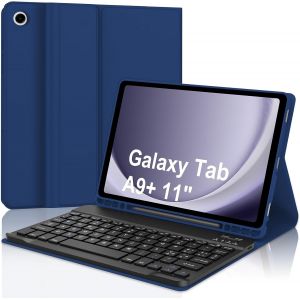 Coque Clavier Samsung Galaxy Tab A9+ 11"", Clavier Bluetooth Sans Fil Italien & Smart Cover, Bleu Marine - Neuf