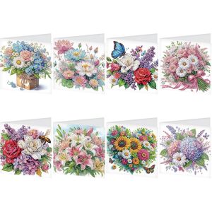 Ayuhr-Lot De 8 Diamond Painting Cartes D'anniversaire Diy Peinture Diamant Cartes De V?ux Pour Cartes De Félicitations Cartes Pliantes Peinture Par Numéros Carte Cadeau Pour La Famille Amis Fleurs - Neuf