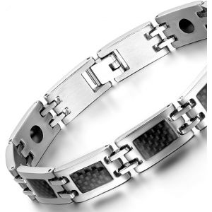 Eryi-Bracelet Magnétique Homme En Acier Inoxydable: Gourmette Aimanté Pour Homme Avec Incrustations De Fibre De Carbone Noire-Idéal Pour La Saint-Valentin,La Fête Des Pères Avec Un Joli Sac Cadeau - Neuf