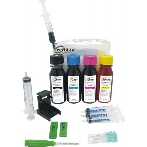 Kit de Recharge Compatible pour Cartouches d'encre Canon 545, 546, 545 XL, 546 XL Noir et Couleur avec Clip et Accessoires + 200 ML d'encre - Neuf