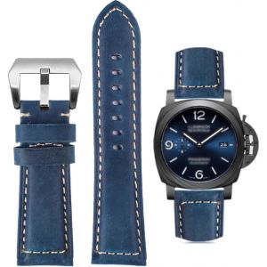 Bracelet De Montre, Bracelet De Remplacement En Cuir Vintage, Bracelet Pour Montres, Bracelet De Remplacement En Cuir Véritable Doux Étanche Avec Outils 22mm - Bleu - Neuf