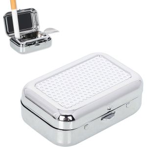 nzqaf-Cendrier Portable avec Couvercle, Mini Cendrier Portatif, Cendrier de Voyage Portable Avec Couvercle, Cendrier de Poche Anti Odeur, Mini Cendrier Carré en Acier Inoxydable, Blanc - Neuf