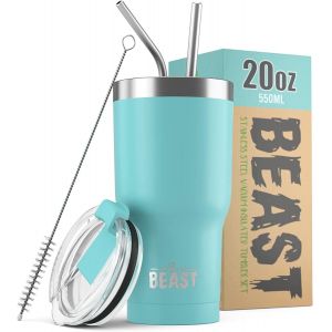 Cmws-Beast Tumbler U2013 550 Ml (20 Oz), Bleu Aigue-Marine | Gobelet Isotherme En Acier Inoxydable R&eacute;utilisable | Avec 2 Pailles Et Brosse De Nettoyage | Double Paroi, Id&eacute;al Pour Caf&eacute; Chaud Ou Glac&eacute; - Neuf
