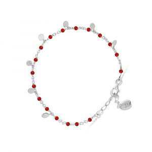 Bracelet Argent Rhodi&eacute; Petites Perles Pampilles Et Pierre Onyx Rouge - Neuf