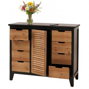 Commode de pharmacien HWC-O63, armoire avec compartiments de rangement et tiroirs, style vintage shabby avec volets 80x91x40cmCorps noir - Neuf