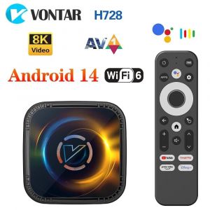VONTAR H728 Android 14 TV Box Allwinner H728 Octa Core Cortex A55 prise en charge 8K vidéo 4K 1000M LAN Wifi6 lecteur multimédia ventilateur de refroidissement-Uk Plug - Neuf