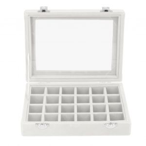 Petite Boite A Bijoux En Velours 24 Compartiments, Boite De Rangement Pour Boucles D'oreilles, Bagues, Boite A Bijoux Avec Serrures, Blanc - Neuf