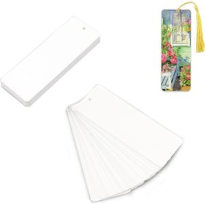 ChenQuanSarl-Marque-Pages Vierges 60 Pièces, Papier Marque Page En Papier Blanc, 14×5 Cm, Blanc Marque Page Avec Trou, Coins Arrondis Avec Trous, Pour Peinture À L'Aquarelle, Croquis, Bricolage - Neuf