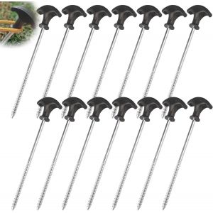 Yemaesre-Lot De 14 Piquets De Tente En Fer De 20 Cm De Long - Piquets De Tente - Piquets À Visser - Piquets De Tente En Métal - Pour La Forêt, Les Prairies, L'herbe, Le Sable (Avec Sac De Rangement) - Neuf