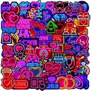 64 Pi&egrave;ces Neon Autocollant Ordinateur Portable,Love Stickers Voyage Skate Autocollant Valise N&eacute;on Scrapbooking Velo Pour Bagages Guitare Skateboard Casque Valises Moto Casques - Neuf