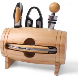 Coffret 4 Pi&egrave;ces Accessoires Vin En Forme De Tonneau - Neuf