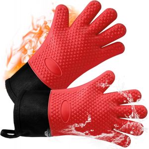 LORANKA-Gants de Barbecue, Gants de Four R&eacute;sistant &agrave; la Chaleur Silicone, Gants de Four Anti-Chaleur pour BBQ/Four/Gril/Chemin&eacute;e/Cuisson au Four (Rouge - Long) - Neuf