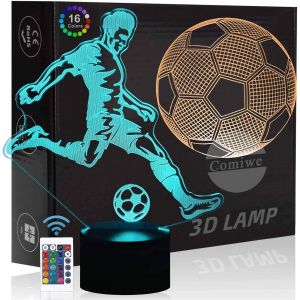 Eryi-Football 3d Illusion Veilleuse Jouets,Décor De Maison Led Lampe De Chevet Table,Télécommander 16 Couleurs,Cadeau D'anniversaire De Noël Pour Filles Garçons Enfants Amis Et Famille-2 Motifs - Neuf