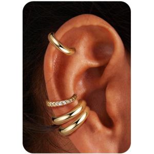 Kal-Ear Cuff Boucle D'oreille Sans Trou Pour Femme -Paires Faux Piercing Helix Réglables Plaqué Or Pour Cartilage Sans Perçage, Ohrclips Hypoallergéniques Pour Oreilles Non Percées - Neuf