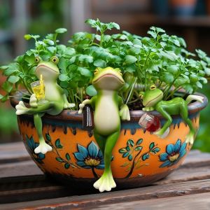 MEVRONISSHOP-Lot de 3 figurines de grenouille - Décoration de jardin - En résine - Résistant aux intempéries - Pot de fleurs à suspendre - Statue pour l'extérieur - Décoration de jardin - Tabouret de - Neuf