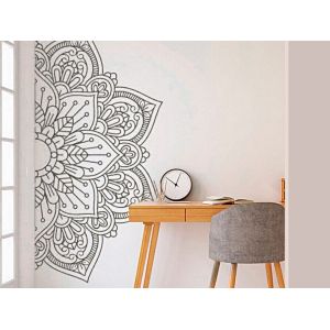 Sticker mural demi-mural Mandala Fleur en PVC, d&eacute;coration int&eacute;rieure, 114 x 57 cm - Neuf