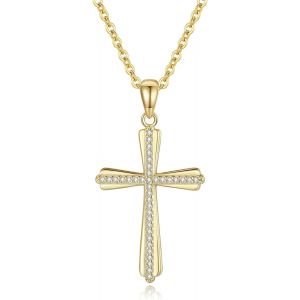 Asas-Collier Argent 925 Pendentif Croix Zircon Cubique Femme - Neuf