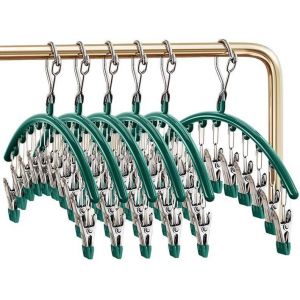 Kgabery-Pivotant Coupe-Vent Accroche-Chaussettes,Séchoir À Chaussettes En Acier Inoxydable Crochet Tournant,Séchoir À Sous-Vêtements(2 Piècesx10 Clips Chacun) - Neuf