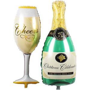 Lot De 2 Ballons &Agrave; Hydrog&egrave;ne En Film D'Aluminium Pour Bouteille De Champagne Et Gobelet Pour D&eacute;coration De F&ecirc;te - Neuf