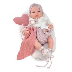 Poup&eacute;e Reborn - Berjuan S.L - 50 cm - Multicolore - Chemise blanche - Oreiller rose - Maquillage r&eacute;aliste - 94 unit&eacute;s - Neuf