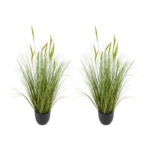 Herbe Artificielle en Pot-Duoku-89 cm-avec Quenouilles Lot de 2-Plantes D&eacute;coratives pour Int&eacute;rieur et Ext&eacute;rieur-Jardin - Neuf