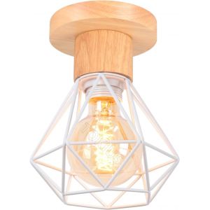 Kal-Plafonnier Vintage, Suspension Luminaire Industrielle E27 Lustre Abat-Jour En Métal Et Bois Ø160mm Rétro Pour Salon Cuisine Chambre (1pcs) - Neuf