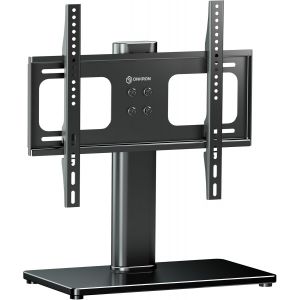 Pied Support Tv En Verre Trempé Pour 26"" - 55"" Tv, Meuble Tv Sur Pied Poids De 30 Kg - Support Tv Sur Pied Vesa 75X75 - Vesa 400X400 / Support Tv Montage Sur Table Hauteur Réglable Pt1-B Noir - Neuf