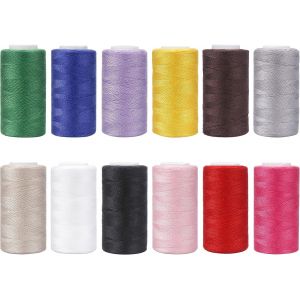 Chenquansarl-12 Bobines De Fil À Coudre Universels En Polyester, Fil De Bobine Enroulé Coloré, 350 M, Chaque Bobine De Broderie Et Machine À Coudre, Fil À Broder, Fil À Coudre, 12 Bobines - Neuf