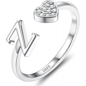 Bague Argent 925 Femme Avec Lettre A-Z Bague Coeur Reglable Empilables Ouvert Bague De Fiançailles Bague Promesse Mariage Bague Pouce Bague Prénom Initiale Bague Femme Fille Avec Boîte - Neuf