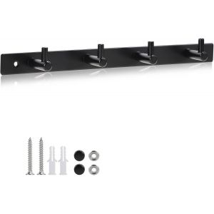 Patère Murale Avec 4 Crochets - En Acier Inoxydable - Avec Vis - Pour Vêtements,Chapeau,Sac - Noir - Neuf