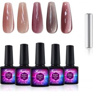 5pcs 10ml &Eacute;clair D'oeil De Chat Avec Des Bulles D'oeil Uv De Gel Led, &Eacute;clair D'oeil De Chat R&eacute;fl&eacute;chissant, Diamant Brillant Magn&eacute;tique Transparent Ruban Magn&eacute;tique - Neuf
