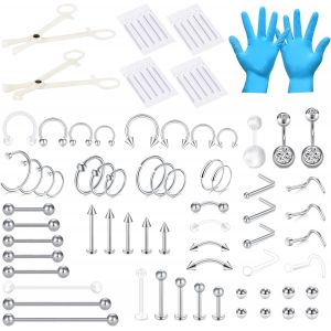 Kalanka-Kit Piercing Professionnel Tous Les Piercings Corps,14g 16g 18g 20g Aiguilles Acier Inoxydable Oreille Nez Septum Nombril T&eacute;tons L&egrave;vres Sourcils Smiley Piercing Bijoux - Neuf