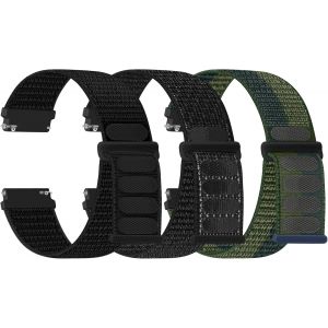 Kal-Lot De 3 Bracelets De Montre En Nylon - 16 Mm, 18 Mm, 20 Mm, 22 Mm - Fermeture Rapide - Tissu Respirant - Bracelet De Rechange Réglable - Pour Homme Et Femme - Neuf