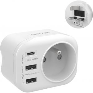 ERYI-1Pc Adaptateur De Voyage Prise Anglaise Uk Angleterre Française Avec 2 Usb-A Et 1 Usb-C 3A, France Vers Uk Irlande Malaisie Singapour, Type G - Neuf