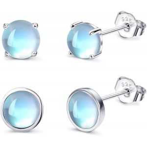 Kal-6mm Boucles D'oreilles Pierre De Lune En Argent 925 Pour Femme Fille Hypoallergéniques Boucles D'oreilles Argent Sterling Petites Rondes Clou D'oreilles Cadeaux De Bijoux - Neuf