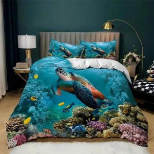Parure De Lit Motif Tortue De Mer, Housse De Couette, Taies D'oreiller, Motif Animal De L'océan, Motif Tortue, Queen Size, Twin, Enfants, Textile De Maison, Carte, Corail, Housse De Couette, King Size - Neuf