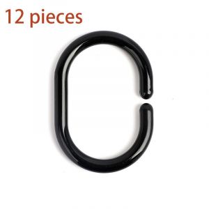 Anneaux de rideau de douche, 12 crochets de douche pour rideau de douche, anneaux de rideau de douche en forme de C, tringle de douche de salle de bain (noir) - Neuf