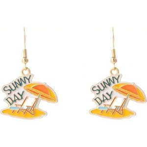 Kal-Boucles D'oreilles Voyage Plage Soleil Émail Mignonnes Pendentif Femmes Crochets Acier Inoxydable Été Vacances Chaise Parapluie Accessoires Cadeaux - Neuf