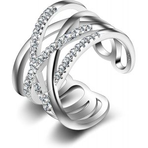 Kal-Bague Argent 925 Femme, Bague Infini Zircone, Bague Réglable, Élégante, Hypoallergénique, Bague De Fiançailles Femme, Bague D'amitié, Cadeaux De Bijoux Pour Fille, Mère, Copine - Neuf