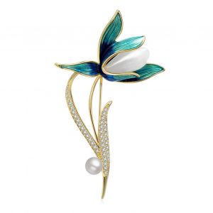 Broche Pour Femme En &Eacute;mail, Motif Lotus, &Eacute;l&eacute;gante Broche En Strass, Bijou De Mariage, Broche Bouquet Pour Femme, Cadeau D'anniversaire, No&euml;l, R&eacute;f. : 9244 - Neuf