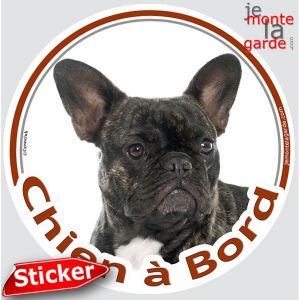 Bouledogue Fran&ccedil;ais Noir Bring&eacute;, Sticker Voiture Rond Photo "Chien &Agrave; Bord", Disque Adh&eacute;sif Qui R&eacute;siste &Agrave; La Pluie Au Soleil Et Au Gel Jusqu'&Agrave; 3 Ans, Id&eacute;e Cadeau, 15 Cm De Diam&egrave;tre. - Neuf